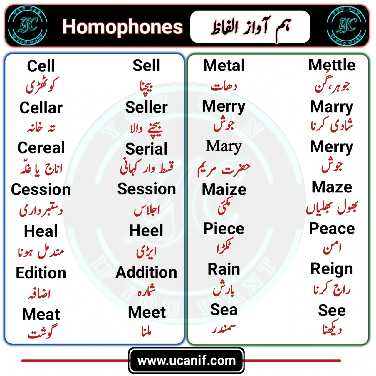 Homophones Meaning In Urdu With List | Same Sound Words