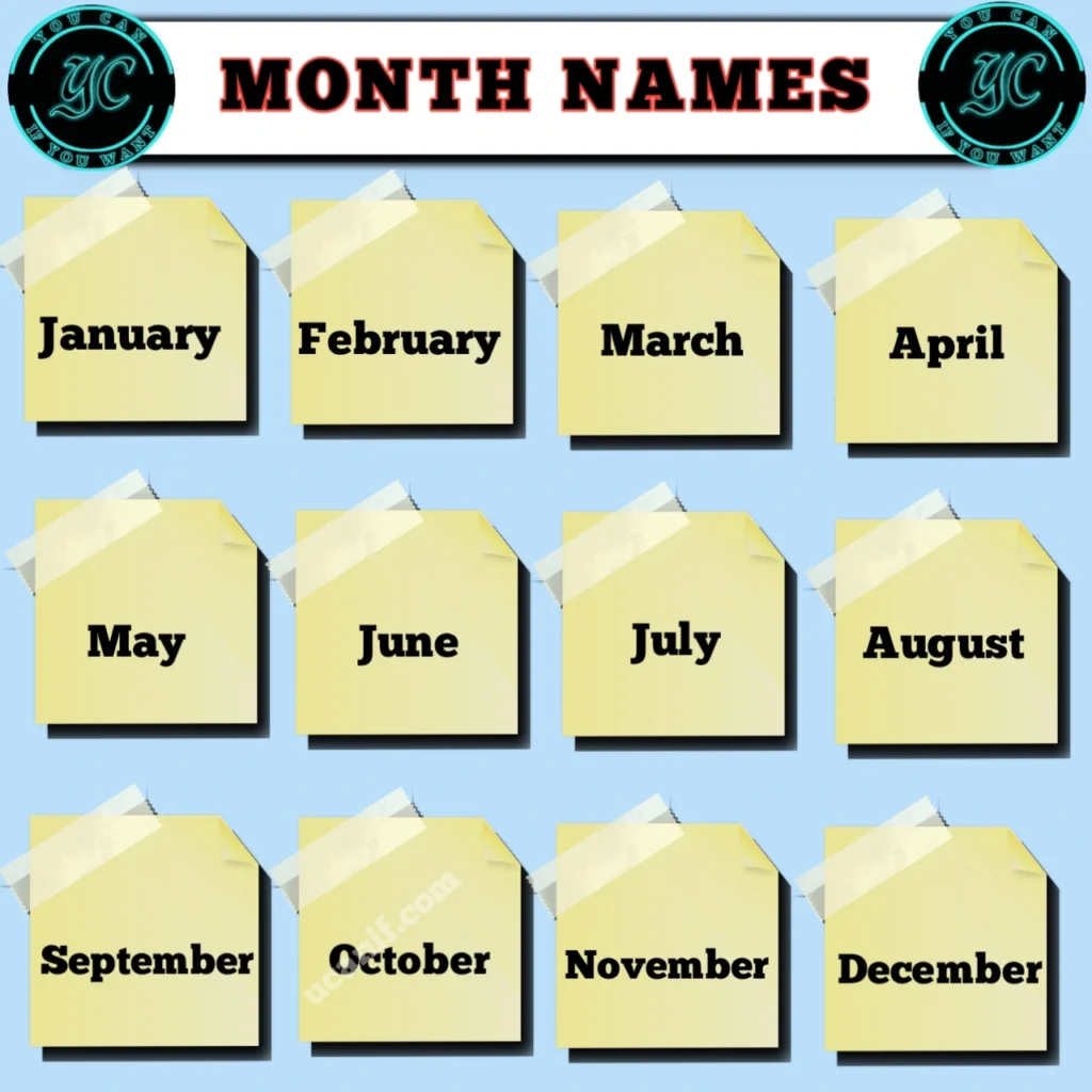 Month Names in English, 12 month name